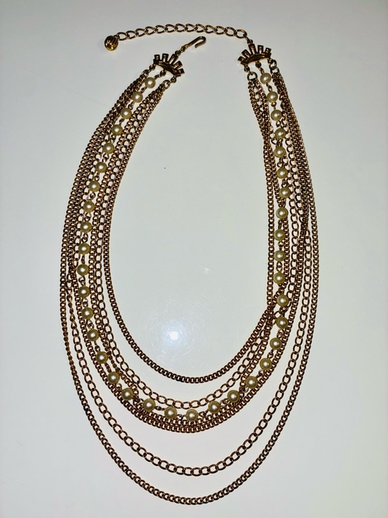 Coro Jewelry - Coro Gold-Tone Multi-Strand Necklace with Pearl Beads